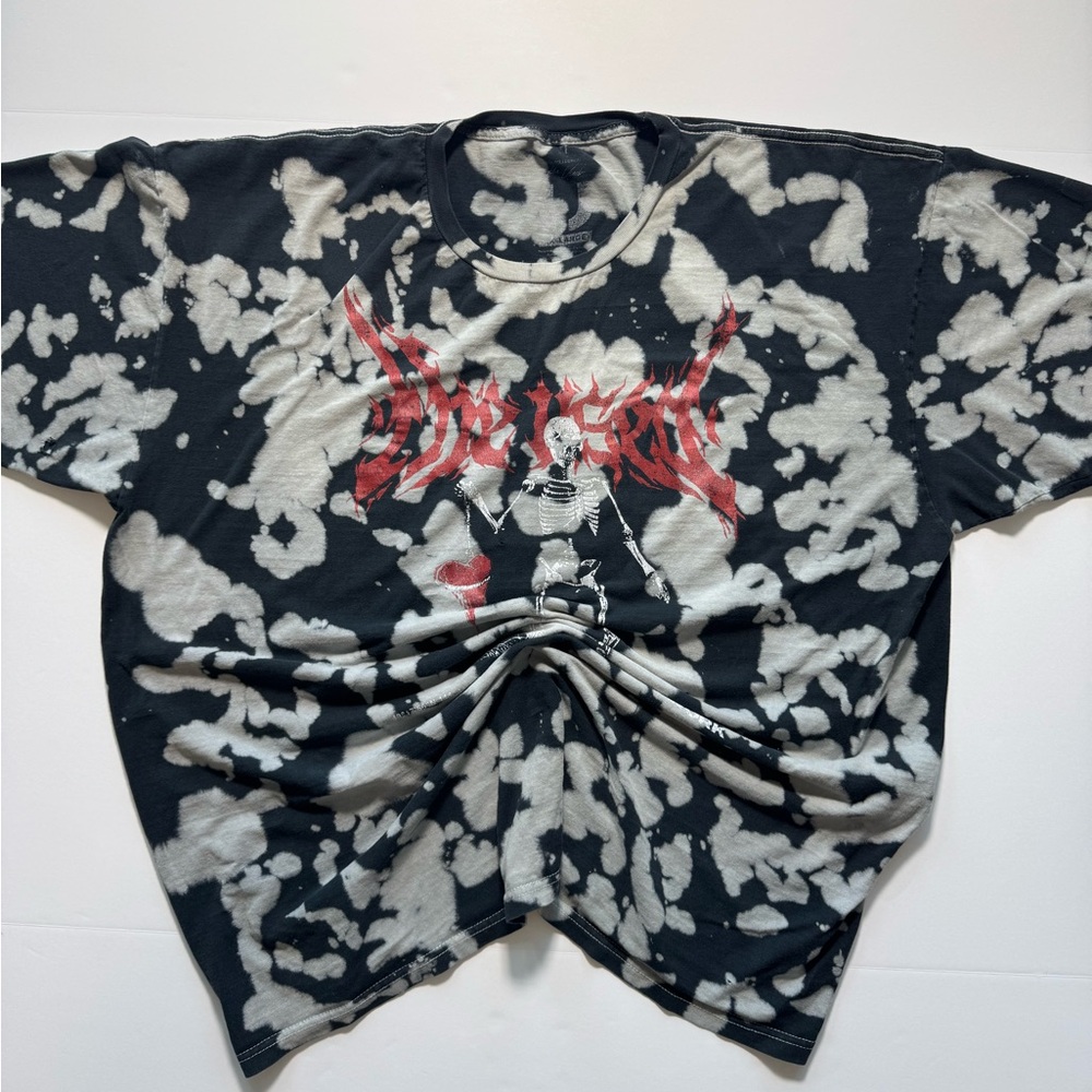Y2K The Used Band Emo Heartwork Skeleton Black and White Tie Dye 2XL Shirt